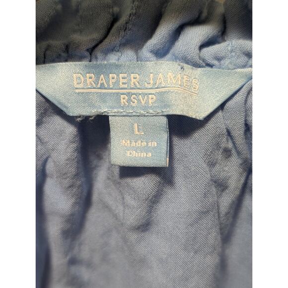 Women's L Draper James Ruffle Neck Tiered Blue Sleeveless Dress Casual Summer - Picture 13 of 13